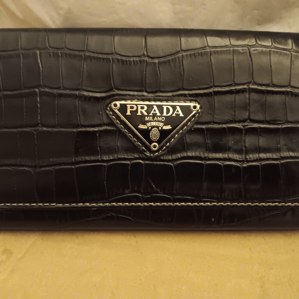 Prada Black Croc-Embossed Wallet